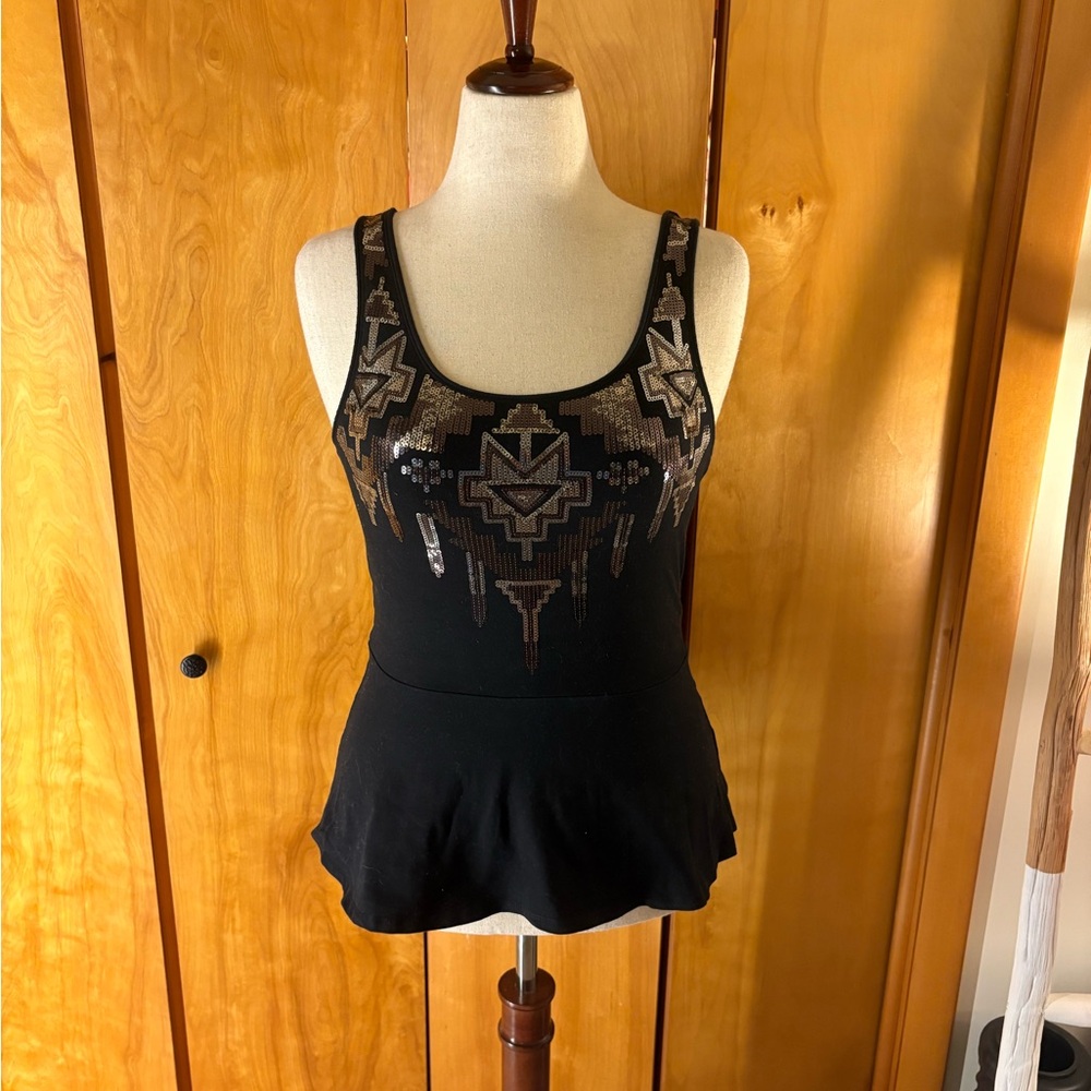 Express Black Peplum Top with Sequin Design